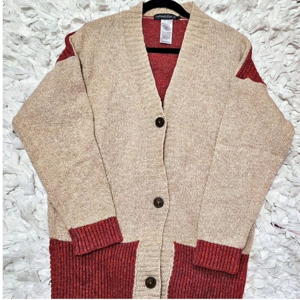 Ireland’s Eye Wool Blend Colorblock Cardigan Beige & V Neck Front Sweater